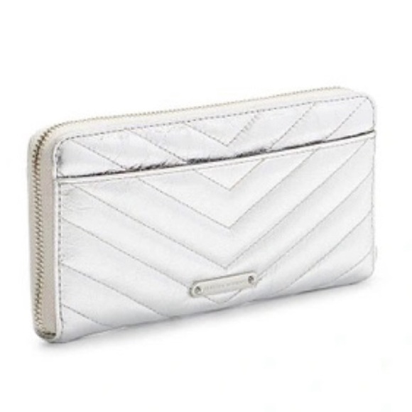 Rebecca Minkoff silver metallic zip crackled leather quilted puffer wallet - Picture 3 of 15